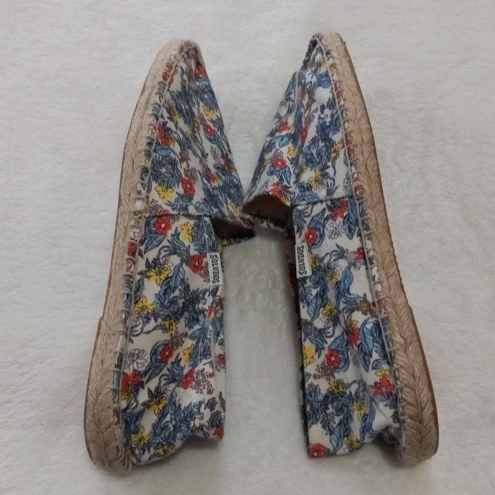Soludos Floral Espadrille Flats Size 10.5 Canvas Jute Slip On Shoes